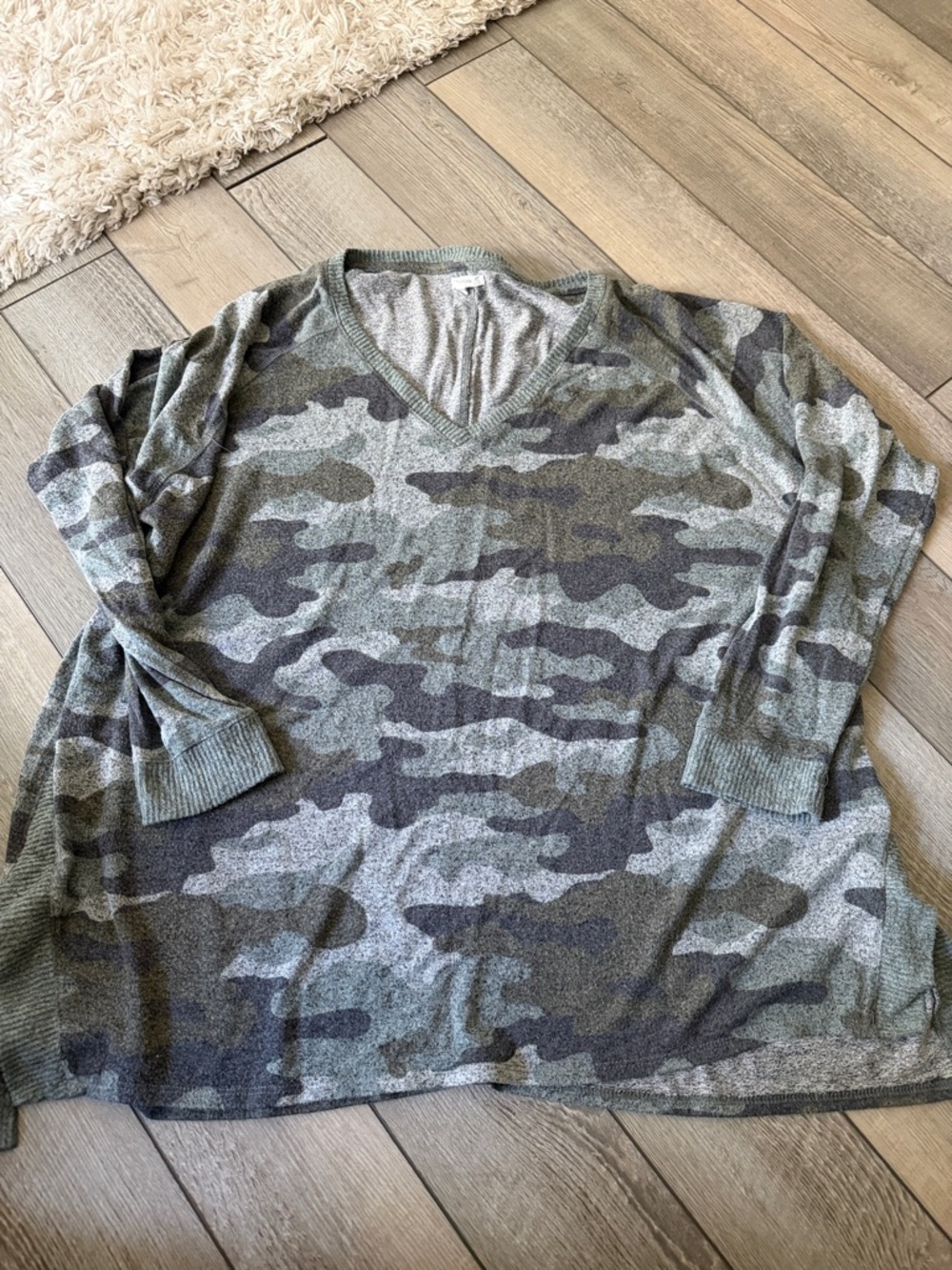 Maurices Green Gray Camo V-Neck Sweater